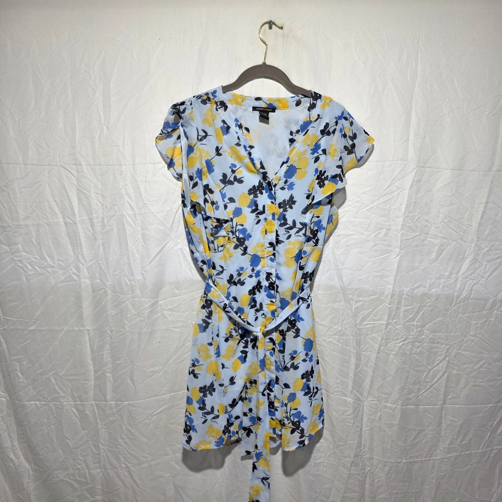 Robert Louis Floral Ruffle Romper Light Blue Yellow Black Plus Size 1X Belted